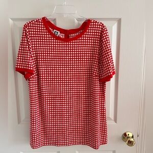 Anne Klein Red Polka Dot Short Sleeve Blouse 1X